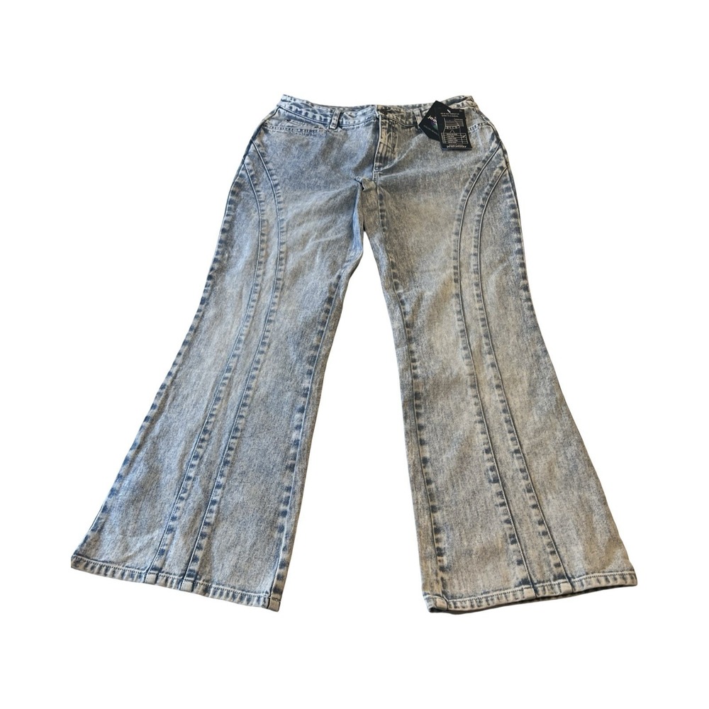 Newport News Vtg Jeanology Womens 16 Acid Wash Low Rise Wide Leg Flare Jeans NEW